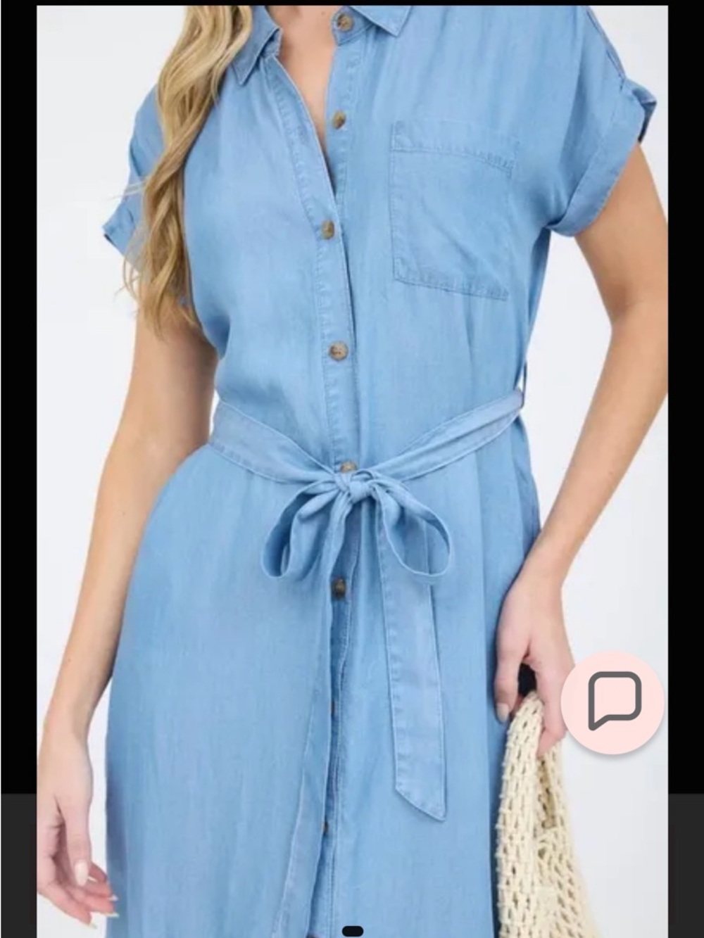 Light Blue Chambray Shirt Dress with Tie Waist